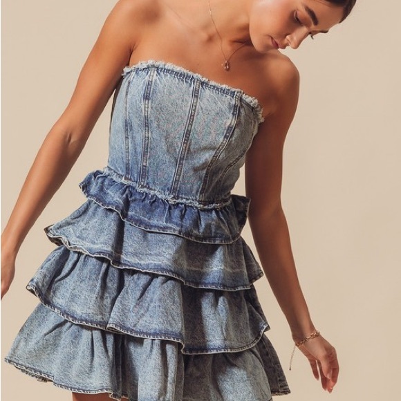 Tiered Ruffle Denim Dress - Picture 7 of 9